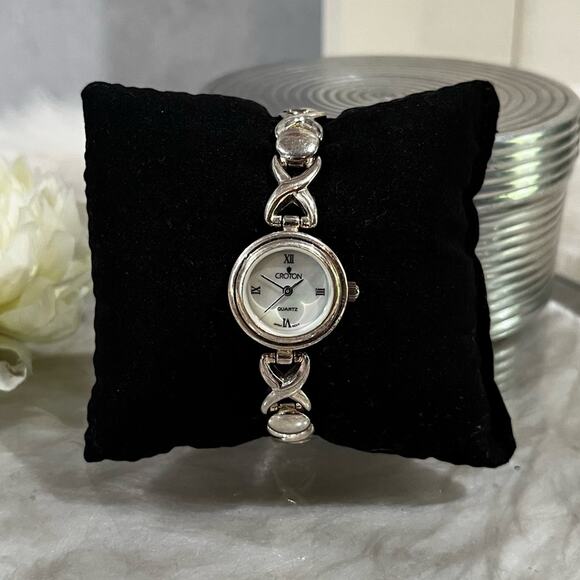 NEW Croton Sterling Silver Watch Bracelet Mother of Pearl Quartz Vintage 90s - Picture 1 of 13